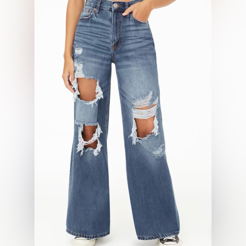 👖Aeropostale High-Rise Super Wide Leg Distressed Flare Jeans Sz 0